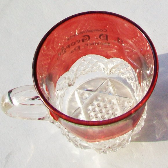RUBY Flash Pressed Glass EAPG Complimentary Cup J D George Homer PA Silver Print - Picture 7 of 8